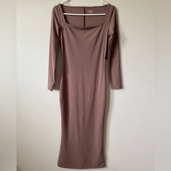 Wild Fable NWT Women’s Long Sleeve ButterBliss Maxi Bodycon Dress Dark Taupe - Picture 6 of 9